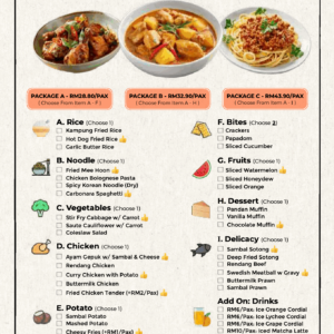 Great Value 2026 lunch and dinner Fusion buffet menu: Package A RM28.80, Package B RM32.90 and Package C RM43.90 per pax.