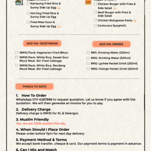 Great Value catering menu: Lunch Dinner Pack DE Menu.