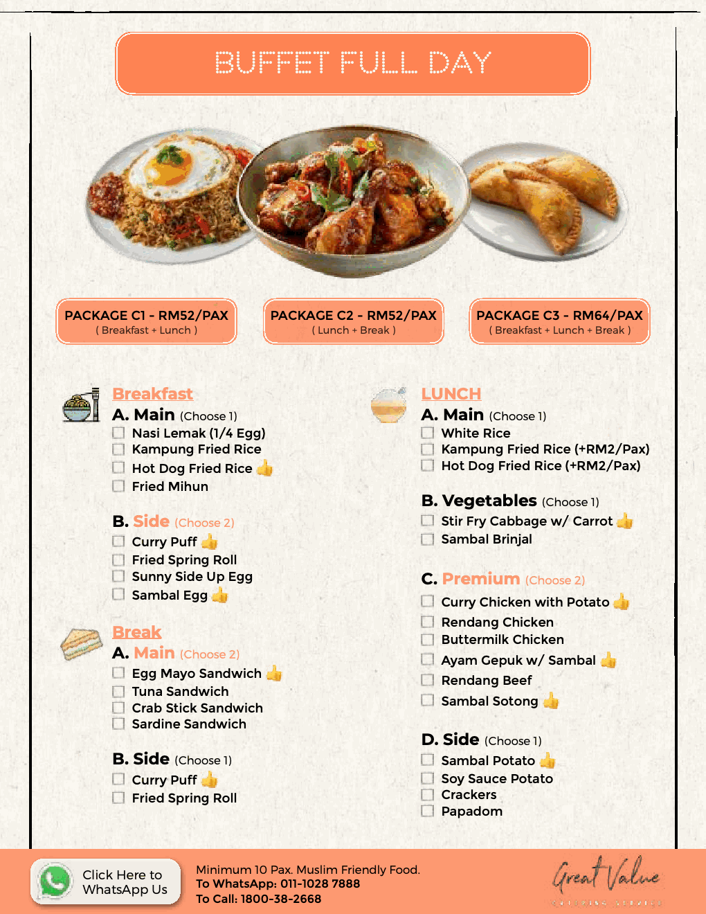 Great Value catering menu: Full Day Buffet C Menu.